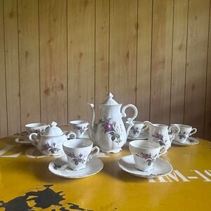 Vintage Japan Tea Set 15 Pieces Floral Cups Saucers Teapot Creamer Sugar Bowl